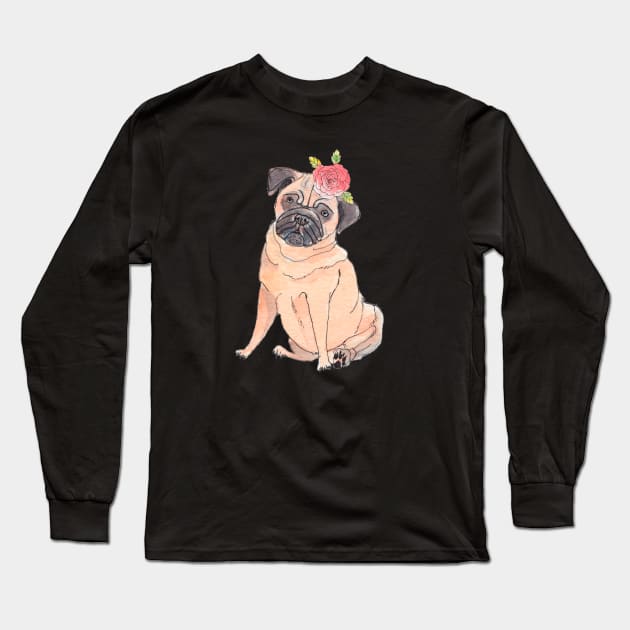 Pug with flower Long Sleeve T-Shirt by doggyshop